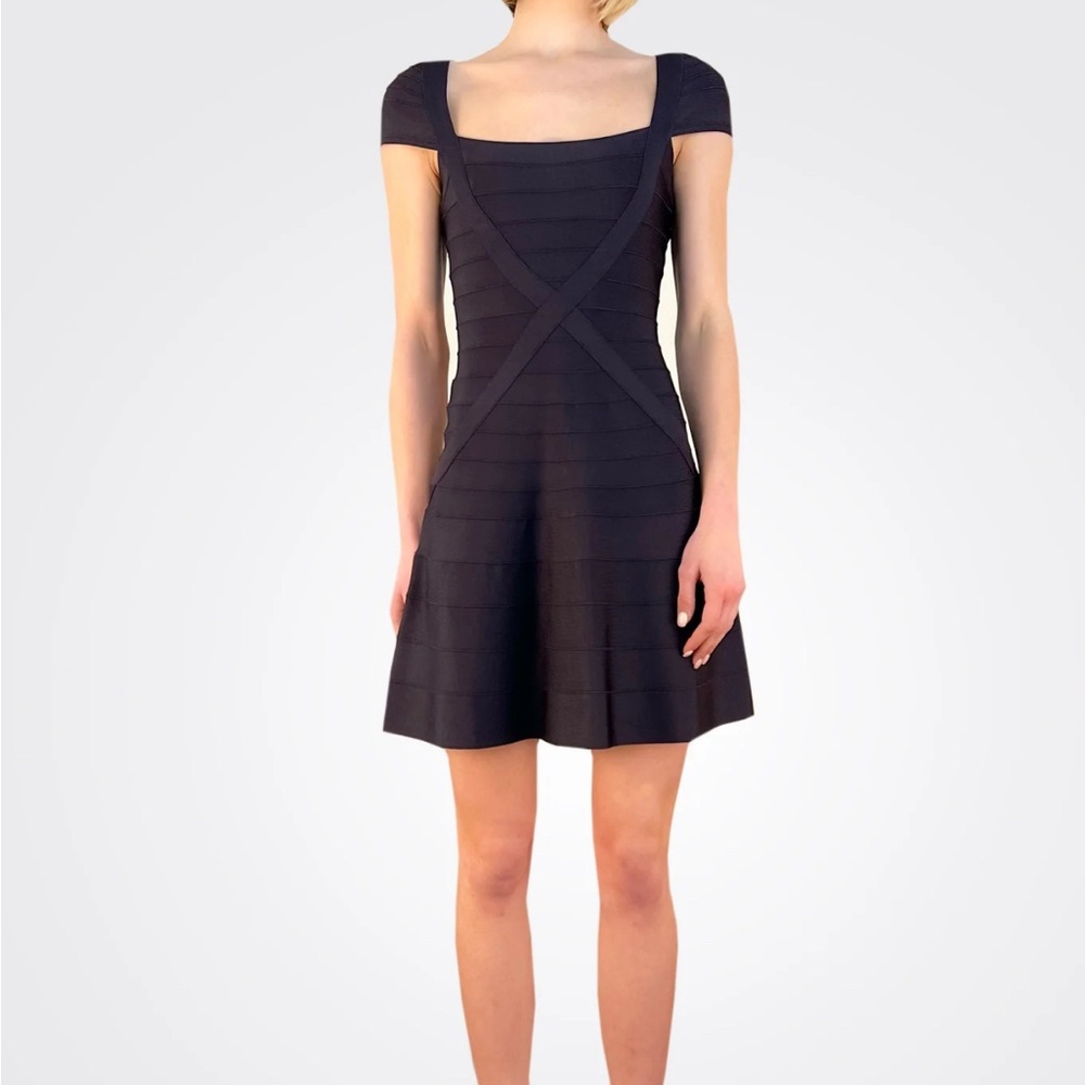 Herve Leger Rich Plum Cap Sleeve Dress